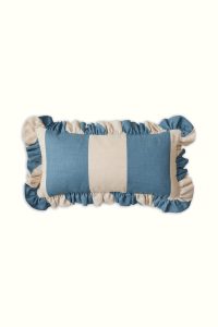 Arthur Stripe frilly cushion - Blue striped pillow