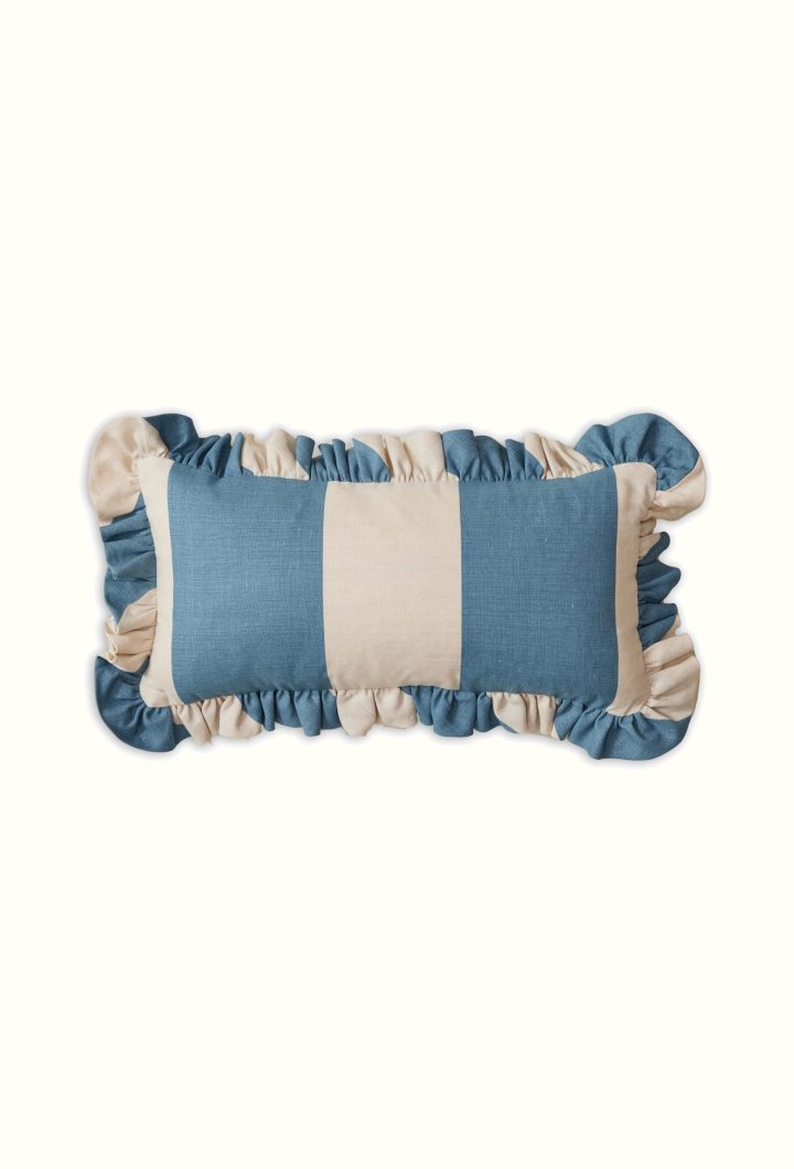 Arthur Stripe frilly cushion - Blue striped pillow