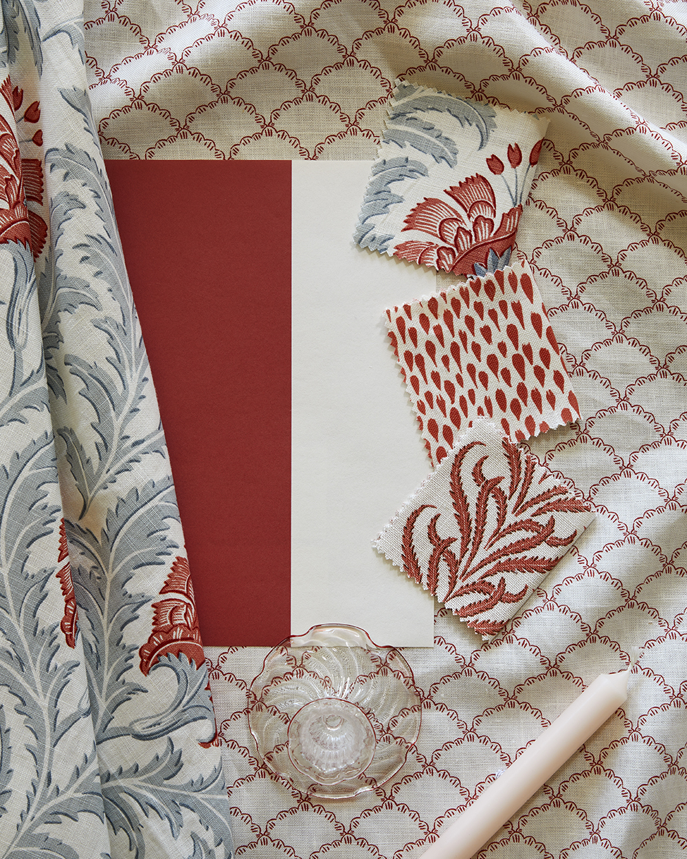 CINNY red, blue and white fabric and wallpaper scheme